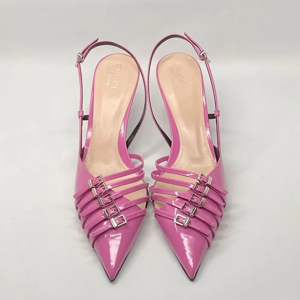 Gucci Seraphine 75MM Leather Slingback Pumps size 40